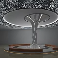 Modern Unique Pillar Design with Circular Wooden Base and Ambient Lighting in Contemporary Interior