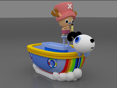 Fish Tank Aquarium With Cartoon Character Boat Decorations Rainbow Stripes Lifebuoy And White Dog Figure 3d model