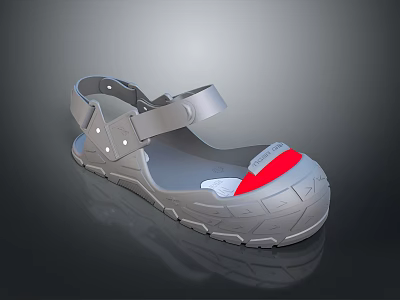Gray Casual Sandals With Adjustable Strap Red Toe Cap And Comfortable Sole Design 3d model