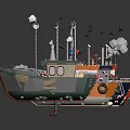 Assorted Colored Model Boats Arranged In Row On Dark Gray Surface