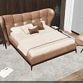 Double Bed With Leather Headboard Beige Bedding And Sea View Through Floor to Ceiling Window
