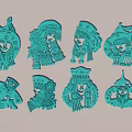 Blue Pendants With Traditional Patterns And Human Figures Hand Carved Hollowed Out Ethnic Decorations
