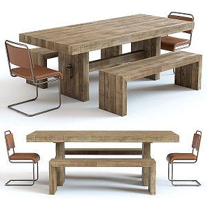 Outdoor Table and Chair Combination Log Bench 3d model