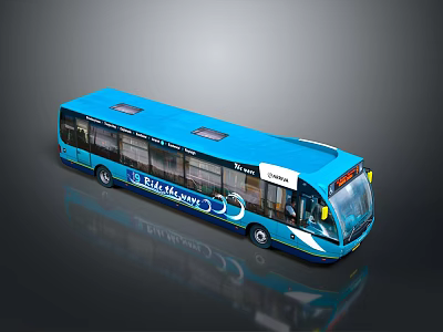 Blue Electric City Bus With Large Windows Roof Skylights And Streamlined Design 3d model