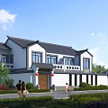 Traditional Chinese Style Detached Villa With White Walls Red Lanterns And Greenery