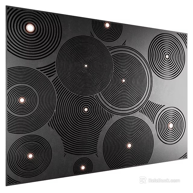 Black Background Wall With Regularly Arranged Concentric Circles And Central Dots 3d model