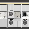 Modern Bathroom Cabinet Rack with Washing Machine Storage and Countertop Design 3d model