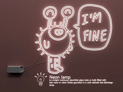 Decorative Neon Lamp Combinations With Cartoon Character And Im Fine Text 3d model