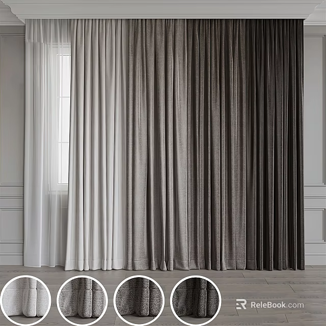 Modern Textured Window Curtains With Multiple Color Options For Home Decor 3d model