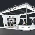 HUAN Modern Exhibition Booth With White Structure Display Screens Reception Desk And Seating