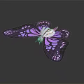 Purple Butterfly with Pink Spots Flying with Spread Wings against Dark Background
