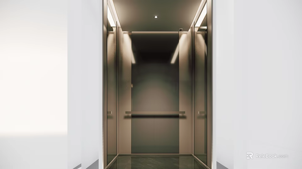 Modern Elevator Lobby Interior With Sleek Metal And Integrated Lighting 3d model 