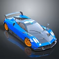 Blue Sports Car With Orange Wheels Rear Spoiler And Sleek Racing Design