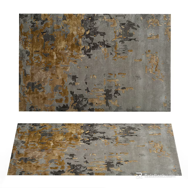 Modern Square Carpet With Gray And Gold Abstract Pattern Soft Texture Design 3d model