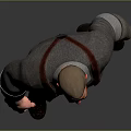 3D Male Creature Character With Red Face Gray Shirt Striped Pants And Suspenders