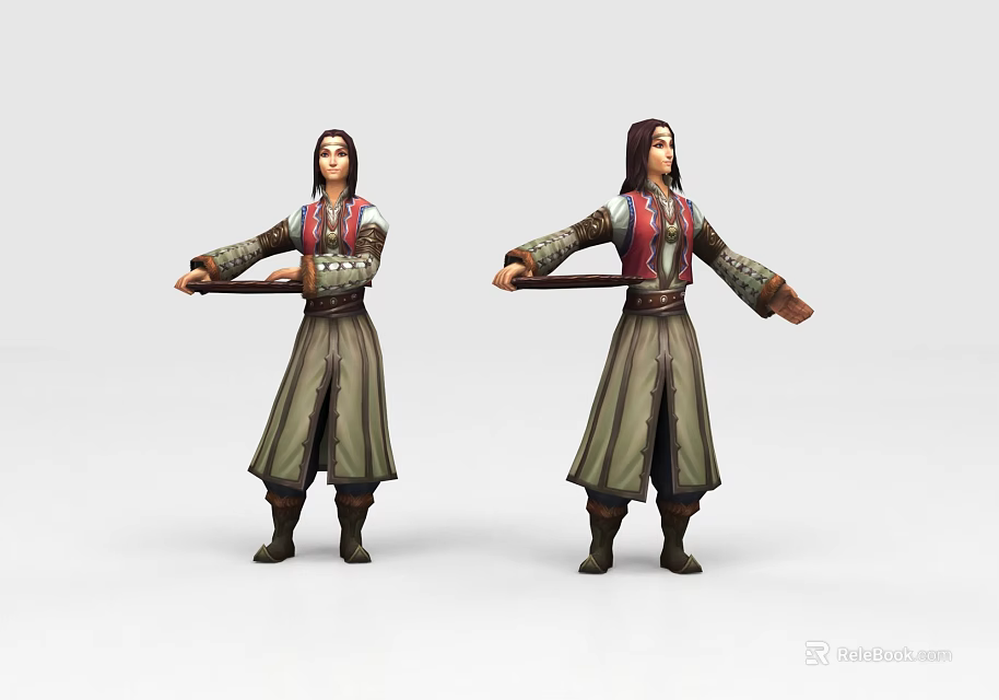 Game and Movie Character in Traditional Attire with Long Robe Vest and Outstretched Hands 3d model 