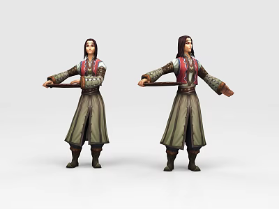 Game and Movie Character in Traditional Attire with Long Robe Vest and Outstretched Hands 3d model