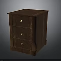 Wooden Brown Nightstand With Three Drawers And Gold Knobs Classic Design