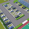 Eco friendly Parking Lot Design with Greenery Separated Spaces and Parked Vehicles