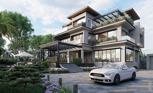 Modern single-family villa single-family villa exterior 3d model