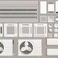 Various Air Conditioner Vents With Grille Panels Fan Components And Different Designs