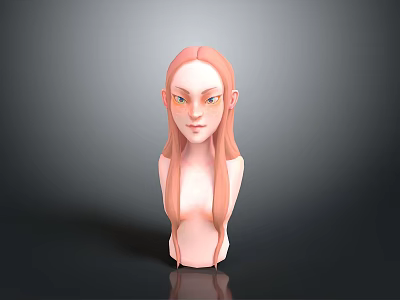 3D Rendered Child Head with Pink Long Hair Elf Ears Green Eyes and Light Skin 3d model