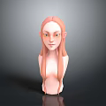 3D Rendered Child Head with Pink Long Hair Elf Ears Green Eyes and Light Skin