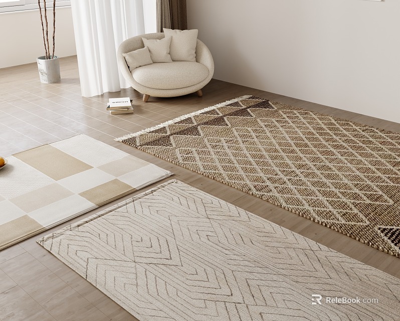 Square Area Rugs With Various Patterns In Modern Living Room 3d model 