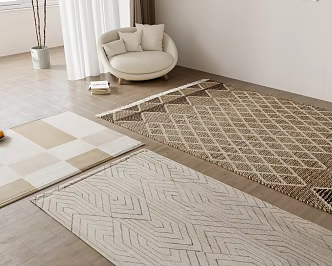 modern square carpet carpet single sofa curtain 3d model