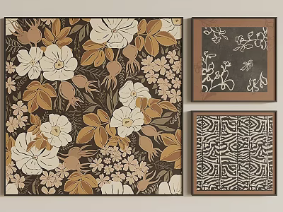 Botanical Art Wall Decor With Floral Patterns And Sketches 3d model