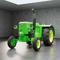 Green Vintage Tractor Showcased In Indoor Space With Gray Concrete Walls And Floor