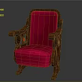 Elegant Vintage Wooden Armchair With Red Upholstered Seat And Carved Arms