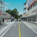 Road Facilities With Yellow Dividing Line Sidewalks Trees Buildings And Cars