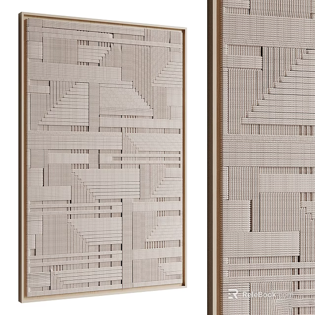 Abstract Painting With Geometric Patterns Woven Texture Vertical Lines And Neutral Tones Design 3d model 