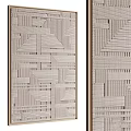 Abstract Painting With Geometric Patterns Woven Texture Vertical Lines And Neutral Tones Design
