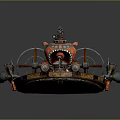 Vintage Handcrafted Decorative Mechanical Model With Red Accents Wooden Platform And Metal Wheels