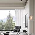 Modern Living Dining Room Interior With Floor to Ceiling Windows White Curtains And Mountain View