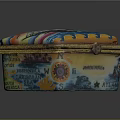 Colorful Decorative Box With Painted Wave Patterns Ship Design And Gold Trim