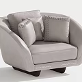 Elegant Light Grey Single Seater Sofa With Studded Cushions And Dark Legs
