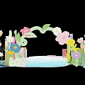 Creative Fantasy Event Entrance Design With Colorful Decorations Flowers Frames And Water Elements