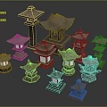Traditional Japanese Stone Lanterns With Various Designs For Garden Decoration