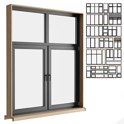 Stylish Casement Window With Various Grid Patterns And Frame Design Options 3d model