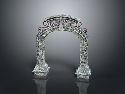 Decorative Archway With Carved Intricate Patterns And Scrollwork On Stone Base 3d model