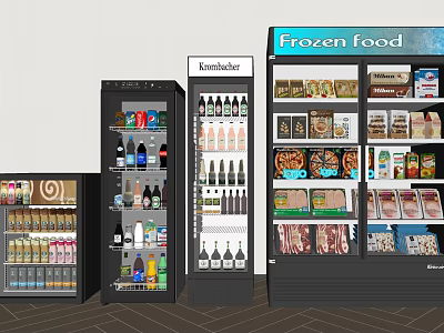 Commercial Refrigerators And Freezers Display Frozen Food And Beverages Including Kombucha 3d model