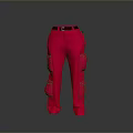 Red Cargo Pants With Multiple Pockets And Black Belt For Daily Casual Wear