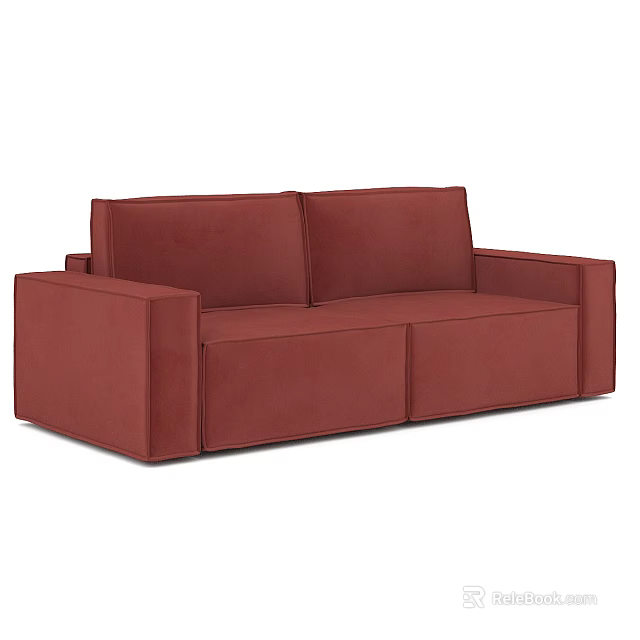 Red Upholstered Two Seater Sofa With Modern Sleek Design And Cushioned Armrests 3d model