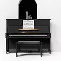 Elegant Black Piano with Art Supplies Music Sheet and Matching Bench