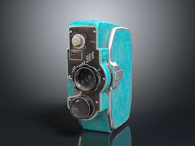 Vintage Turquoise Electronic Camera With Metal Frame And Retro Design Details 3d model