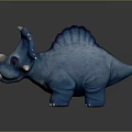 Blue Triceratops Stuffed Toy Character With White Horns Red Eyes And Spiked Back Design 3d model