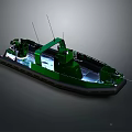 Green Patrol Boat With Modern Design Antennas Equipment Interior Lighting And Black Hull Section